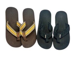 REEF WOMENS FLIP FLOPS SANDALS BROWN STRIPED + BLACK LOT OF  SIZE 8 10" SOLE